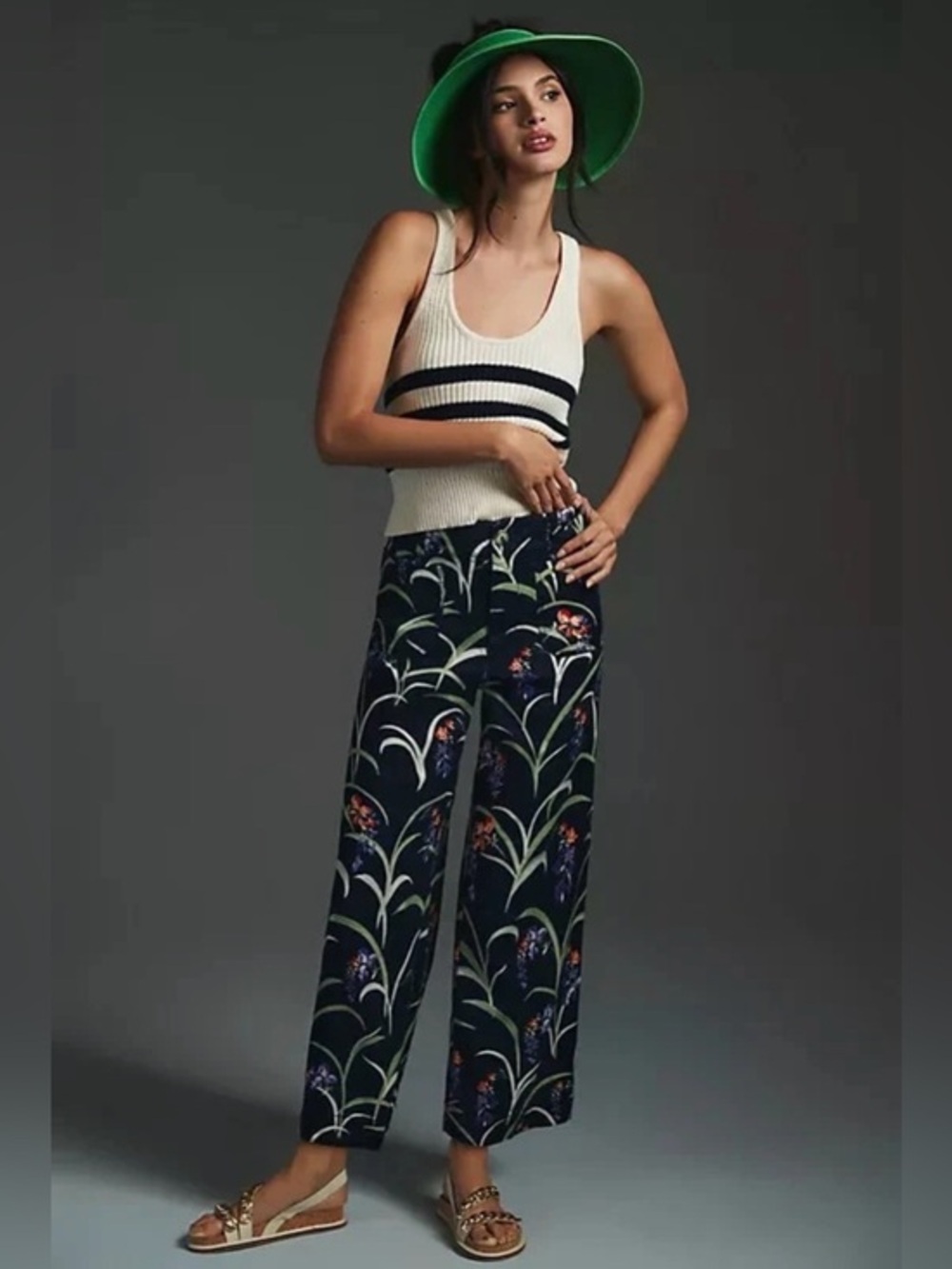 Anthro Maeve The Colette Wide-Leg  Dark Blue Floral NWT 31 Tall 29”inch inseam